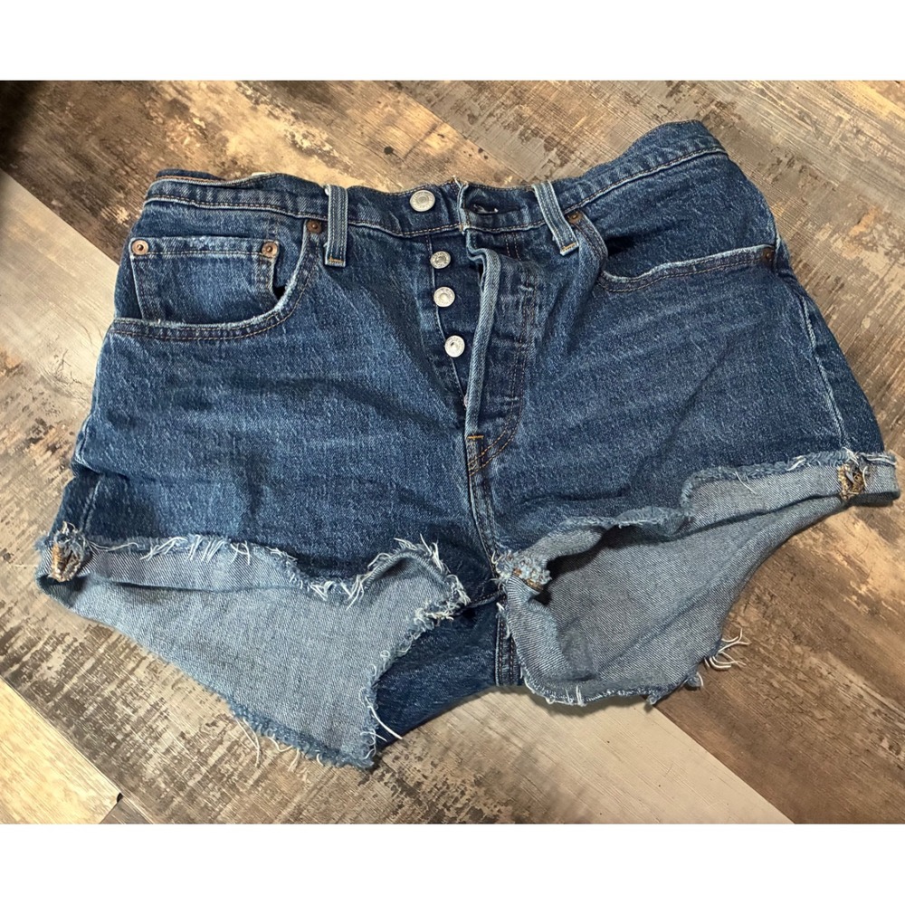 Levis 501 Original High Rise Cut Off Denim Shorts Medium Wash Blue Womens W30
